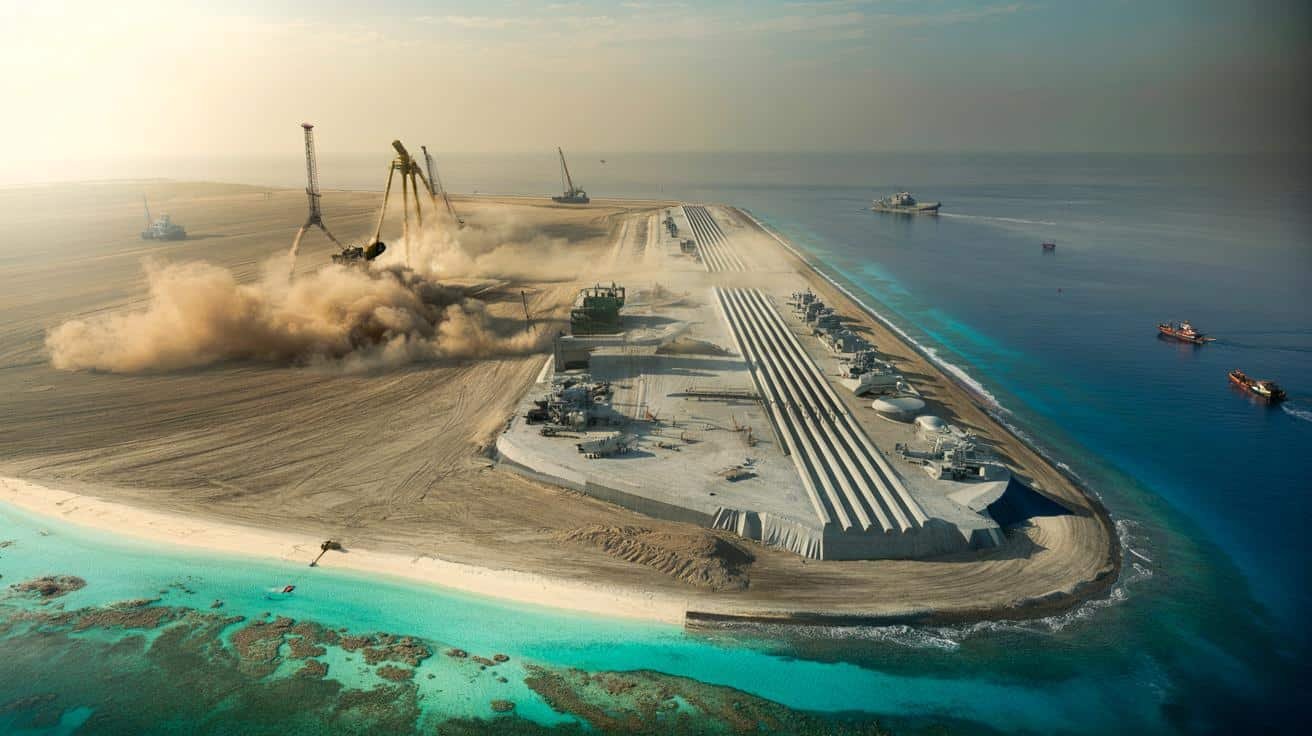 By pouring millions of tons of concrete into shallow waters year after year, China turned disputed reefs into permanent military outposts